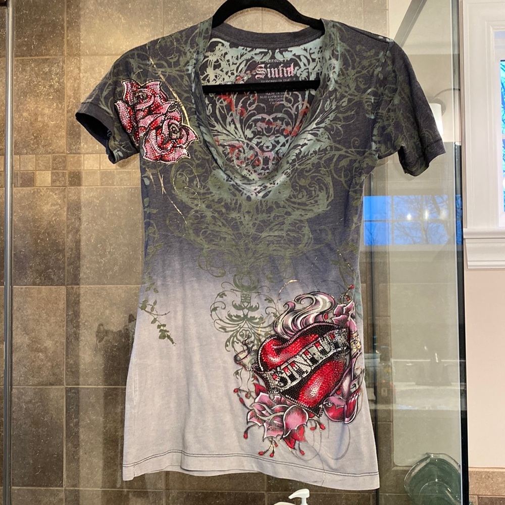 Sinful rhinestone tee. Very good condition